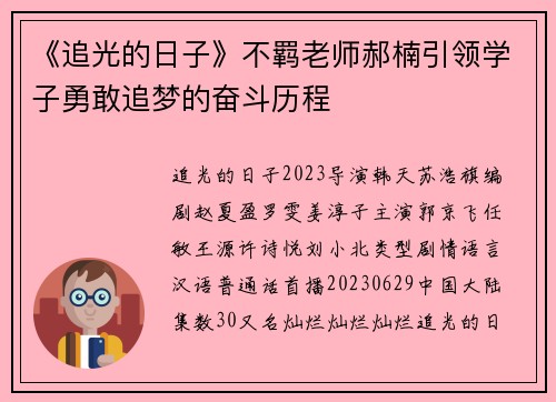 《追光的日子》不羁老师郝楠引领学子勇敢追梦的奋斗历程