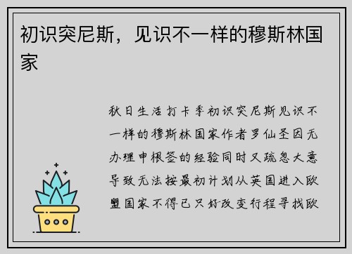 初识突尼斯，见识不一样的穆斯林国家