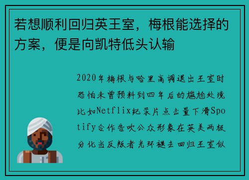若想顺利回归英王室，梅根能选择的方案，便是向凯特低头认输