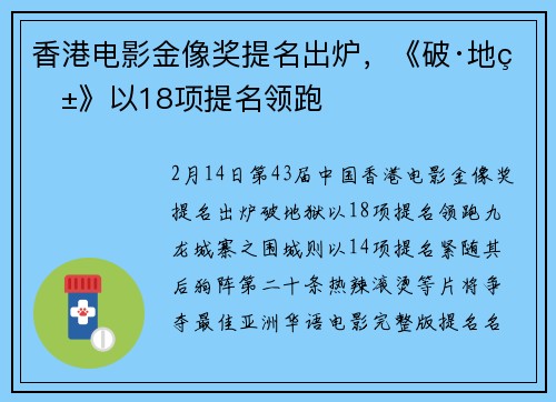 香港电影金像奖提名出炉，《破·地狱》以18项提名领跑
