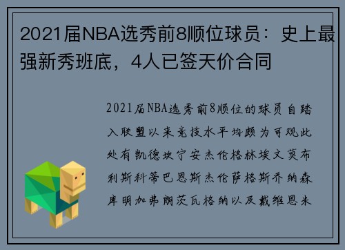 2021届NBA选秀前8顺位球员：史上最强新秀班底，4人已签天价合同